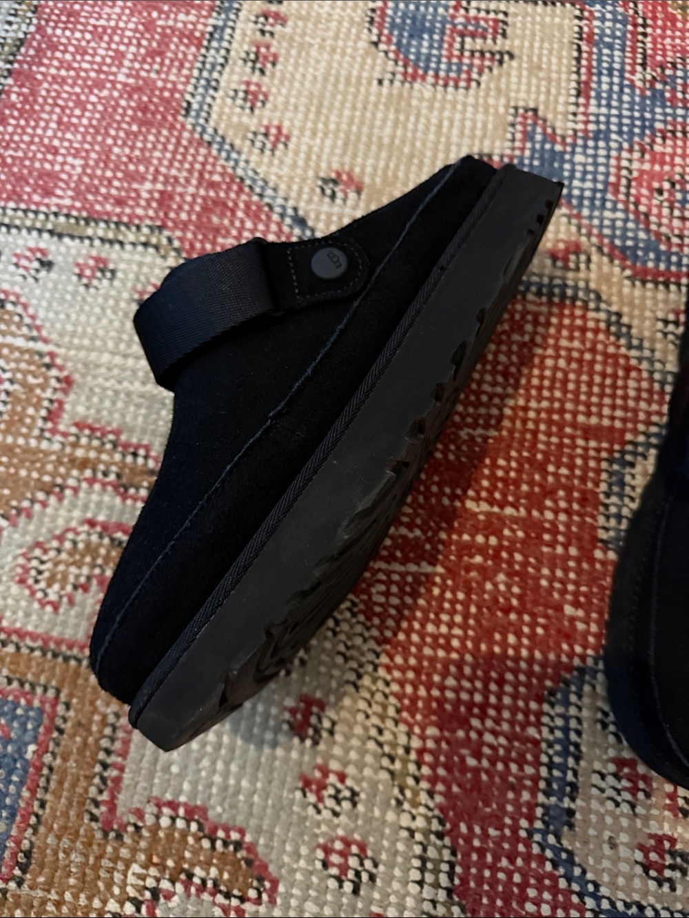 UGG Black Suede Slip-On Clog Slippers with Adjustable Strap - Picture 2 of 5